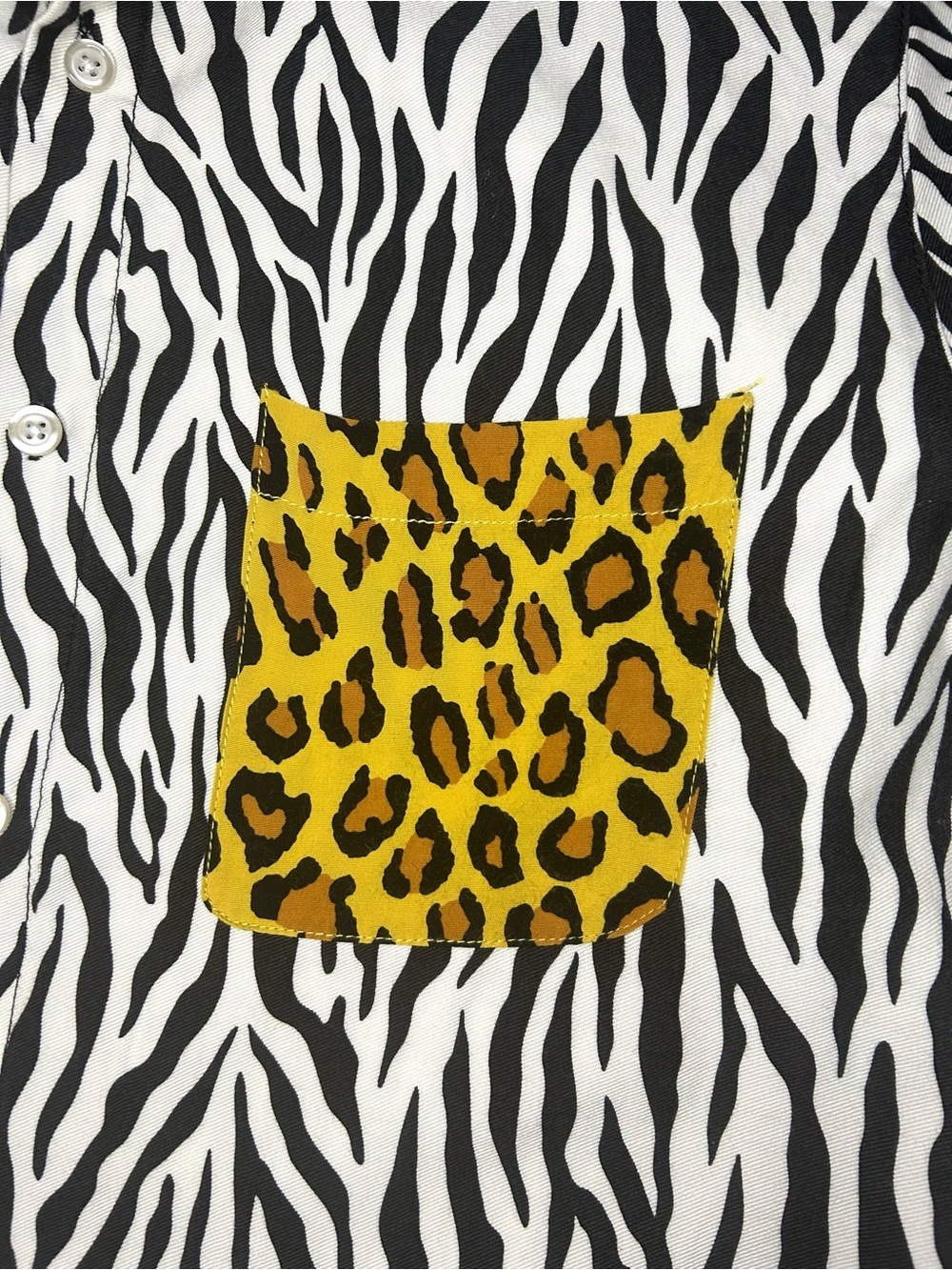 R13 Tony Shirt Black & White Zebra Button-Down with Yellow Leopard Chest Pocket - Picture 7 of 13